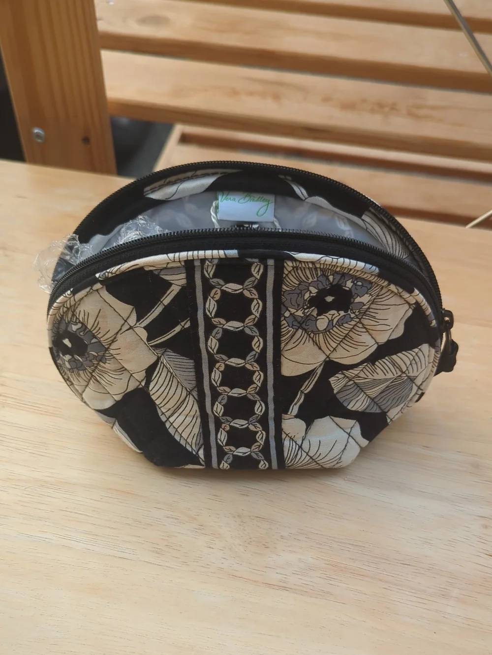 Vera Bradley Black and Cream Floral Quilted Cosmetic Case
